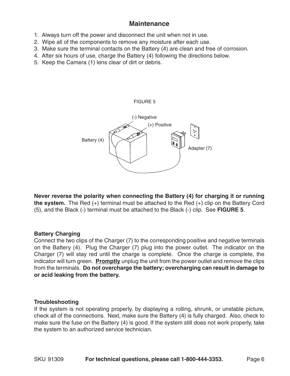 Maintenance | Harbor Freight Tools 91309 User Manual | Page 6 / 7