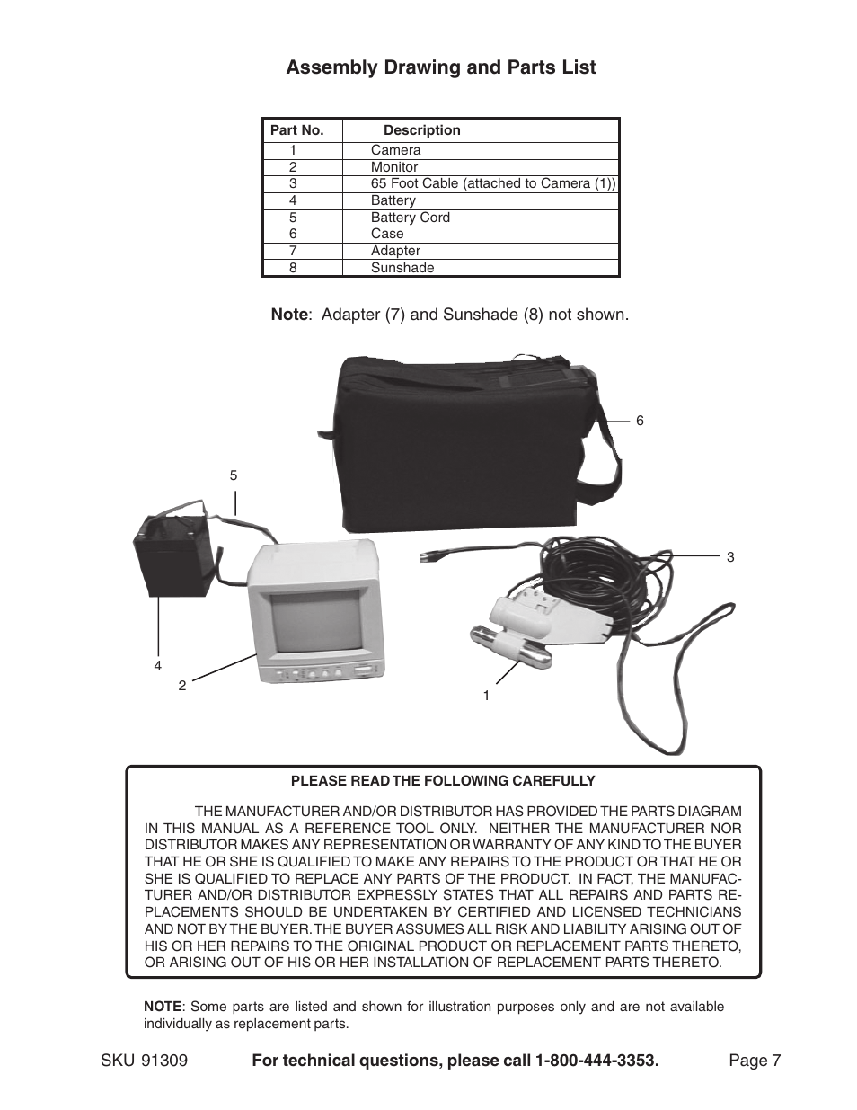 Assembly drawing and parts list | Harbor Freight Tools 91309 User Manual | Page 7 / 7