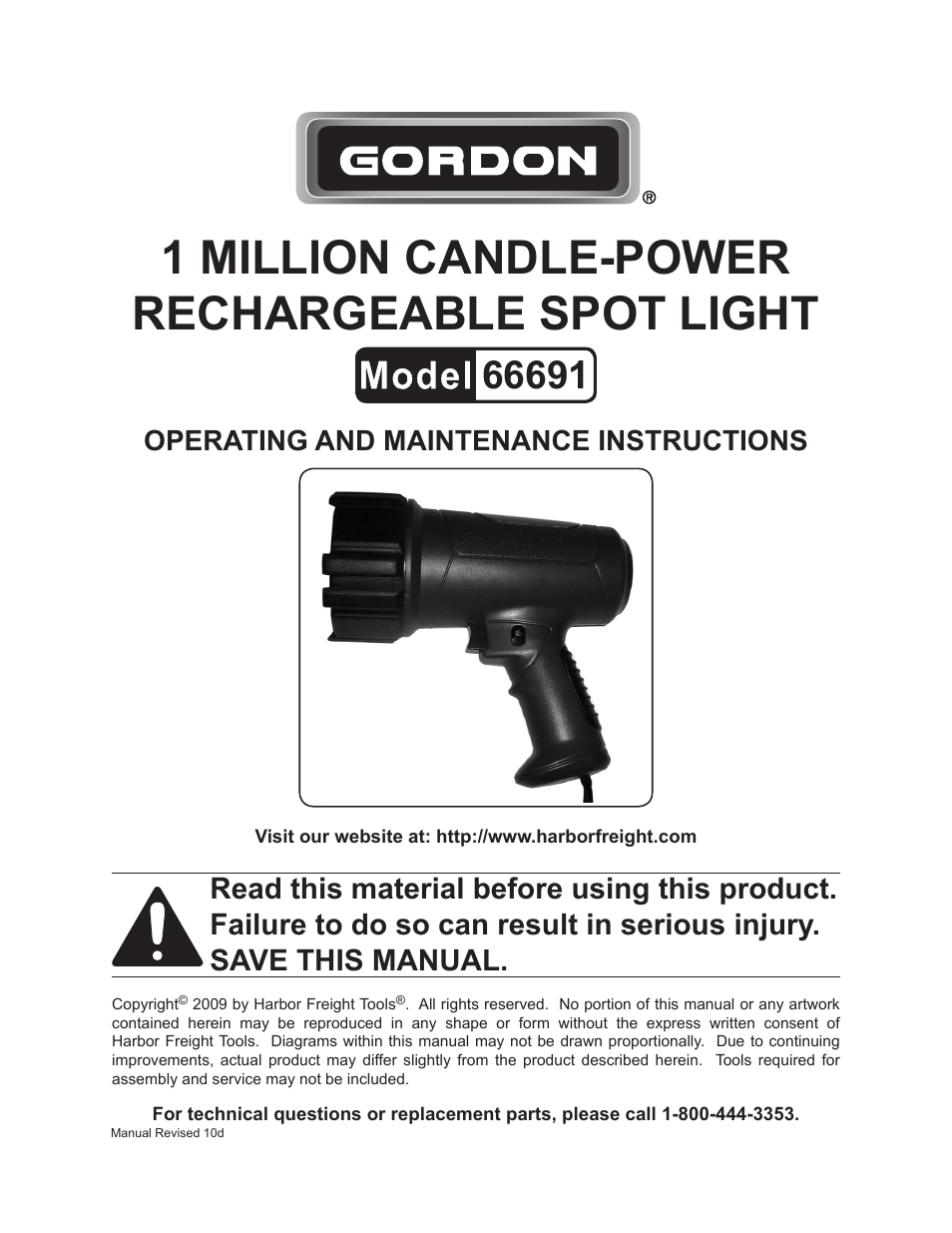 Harbor Freight Tools GORDON 66691 User Manual | 6 pages