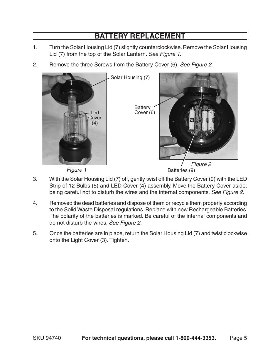 Battery replacement | Harbor Freight Tools 94740 User Manual | Page 5 / 8