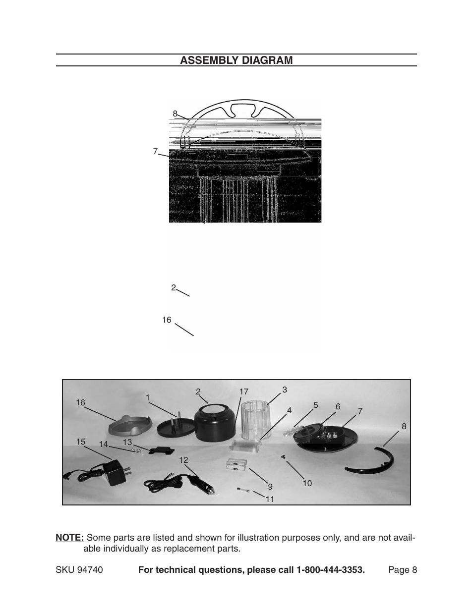 Assembly diagram | Harbor Freight Tools 94740 User Manual | Page 8 / 8