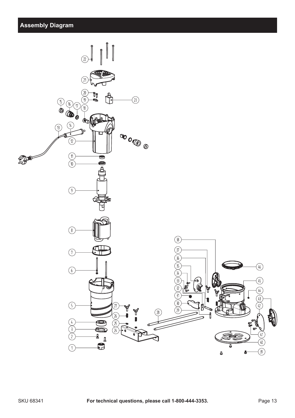 Harbor Freight Tools Drillmaster 2 HP Fixed Base Router 68341 User Manual | Page 13 / 14