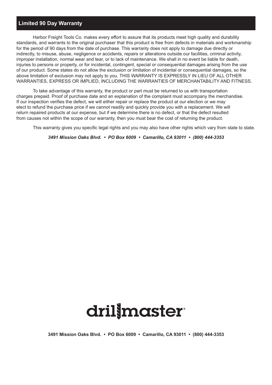 Harbor Freight Tools Drillmaster 2 HP Fixed Base Router 68341 User Manual | Page 14 / 14