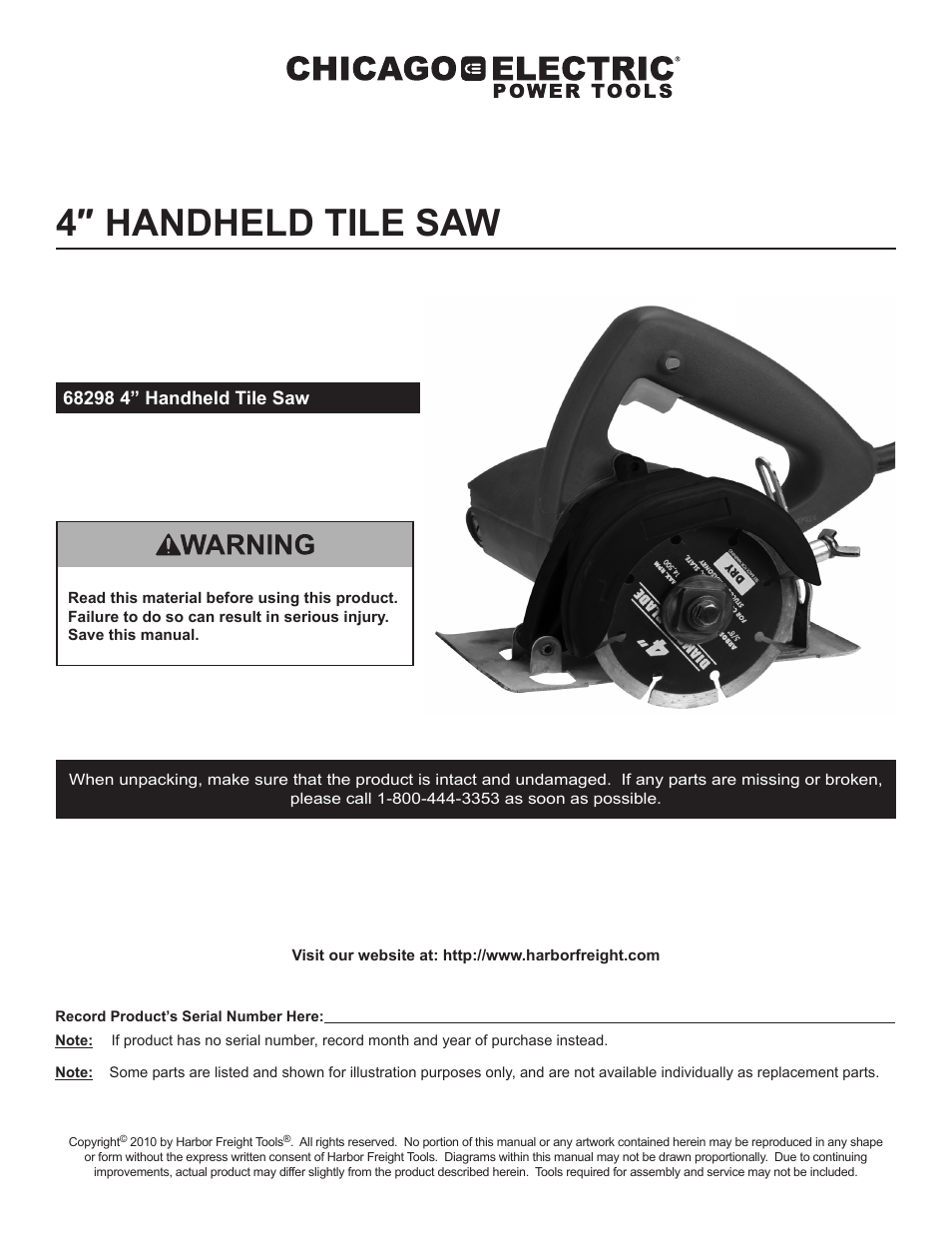 Harbor Freight Tools 68298 User Manual | 14 pages