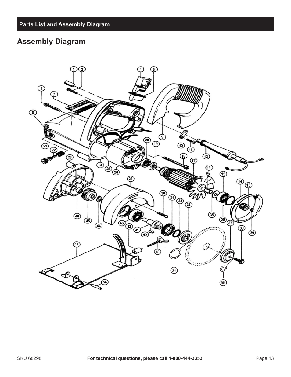 Assembly diagram | Harbor Freight Tools 68298 User Manual | Page 13 / 14