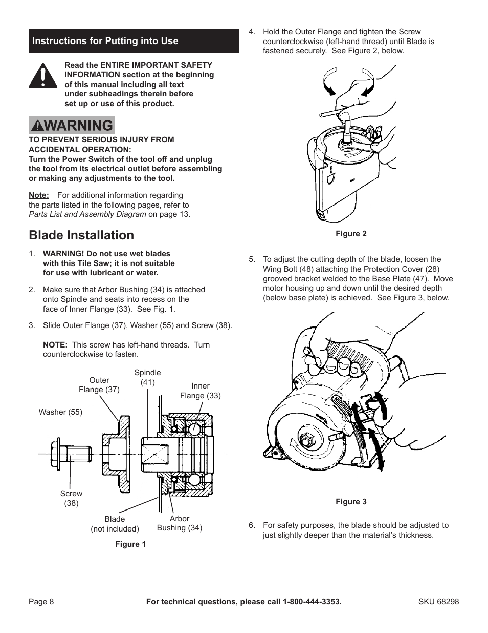 Blade installation | Harbor Freight Tools 68298 User Manual | Page 8 / 14