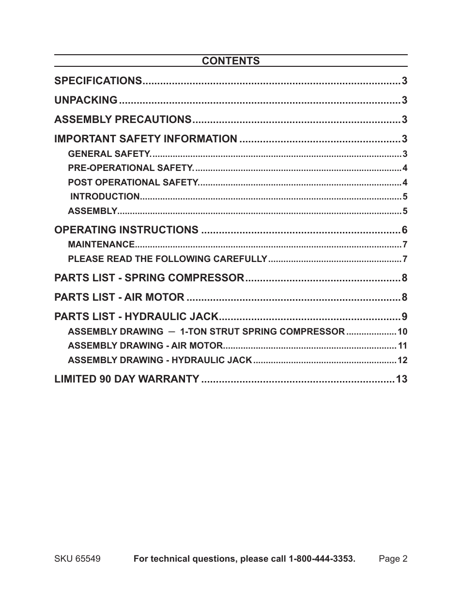 Harbor Freight Tools CENTRAL HUDRAULICS 65549 User Manual | Page 2 / 13