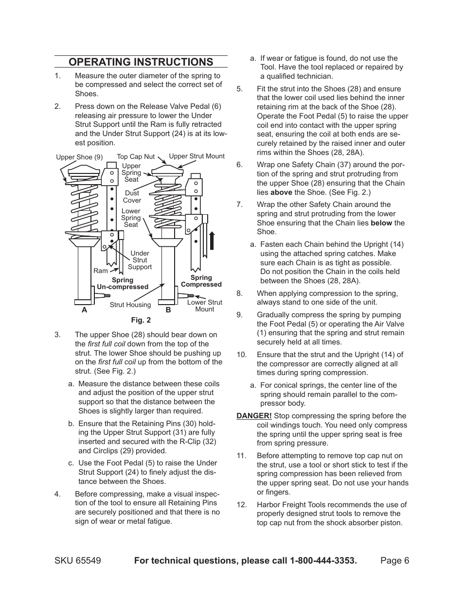 Operating instructions | Harbor Freight Tools CENTRAL HUDRAULICS 65549 User Manual | Page 6 / 13