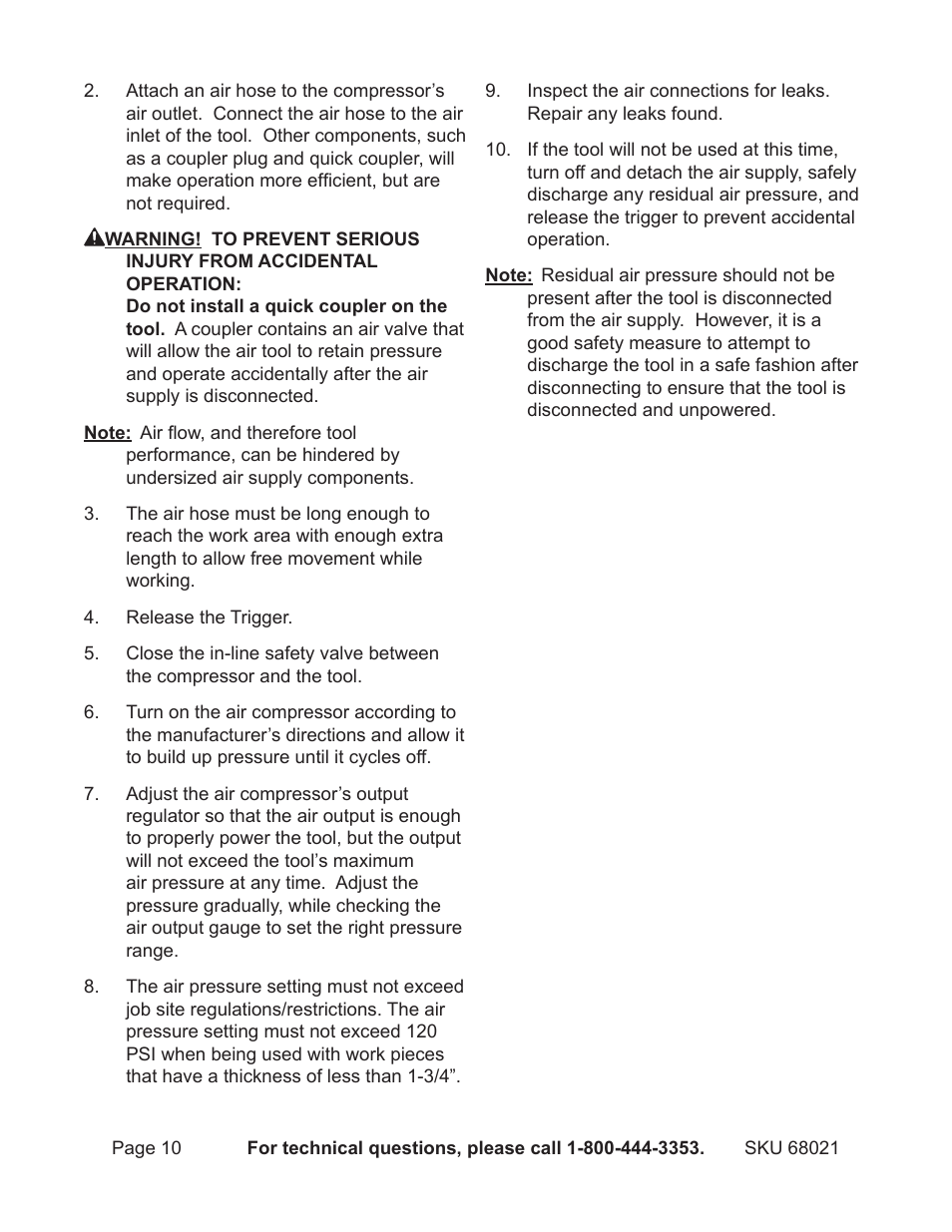 Harbor Freight Tools 18 GAUGE BRAD NAILER 68021 User Manual | Page 10 / 18