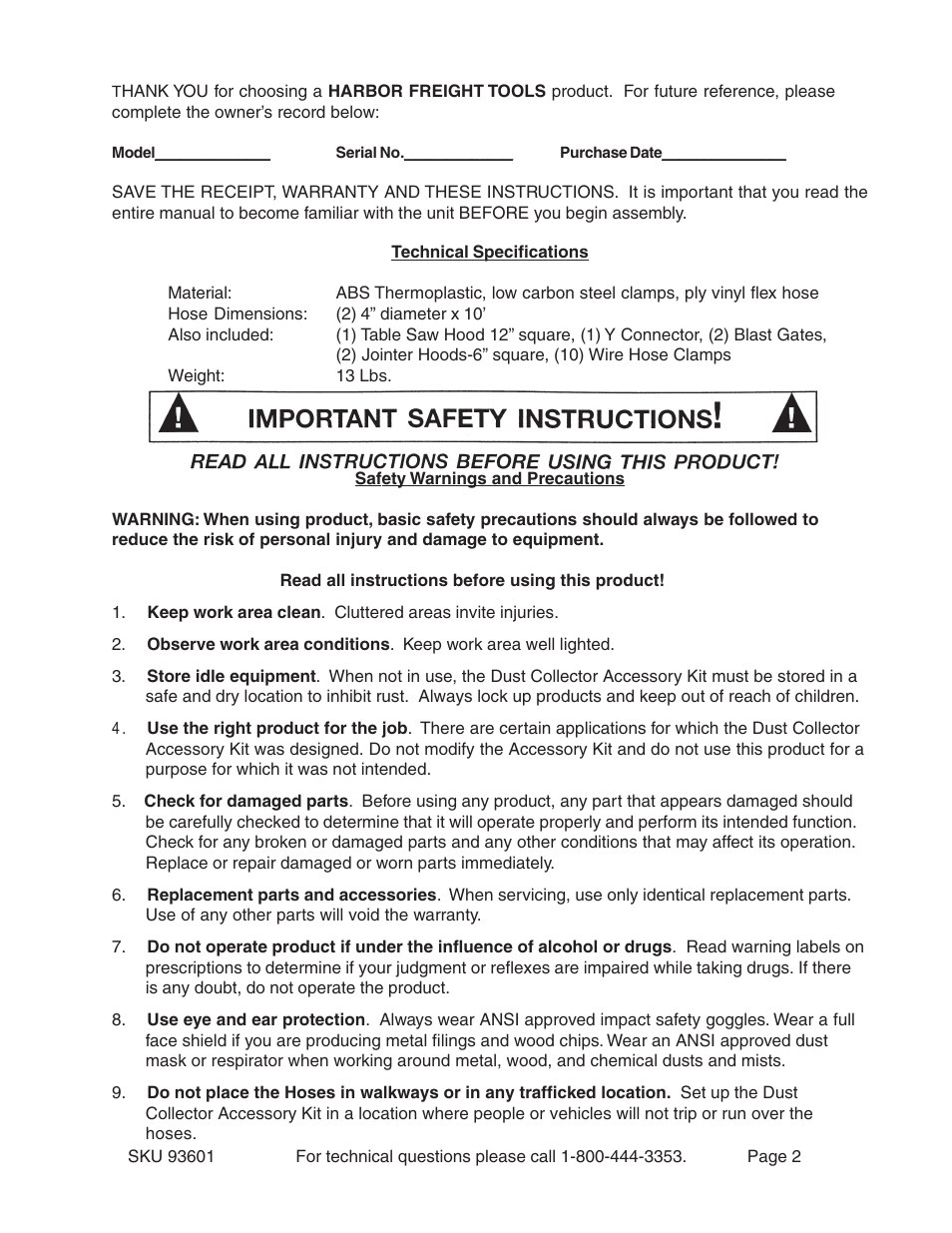 Harbor Freight Tools 93601 User Manual | Page 2 / 5