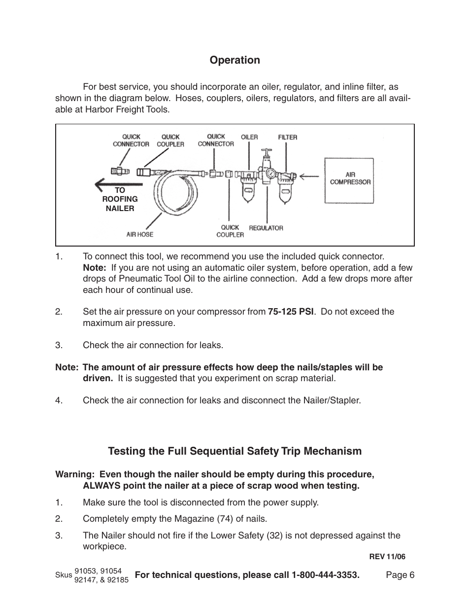 Testing the full sequential safety trip mechanism, Operation | Harbor Freight Tools 91053 User Manual | Page 6 / 12