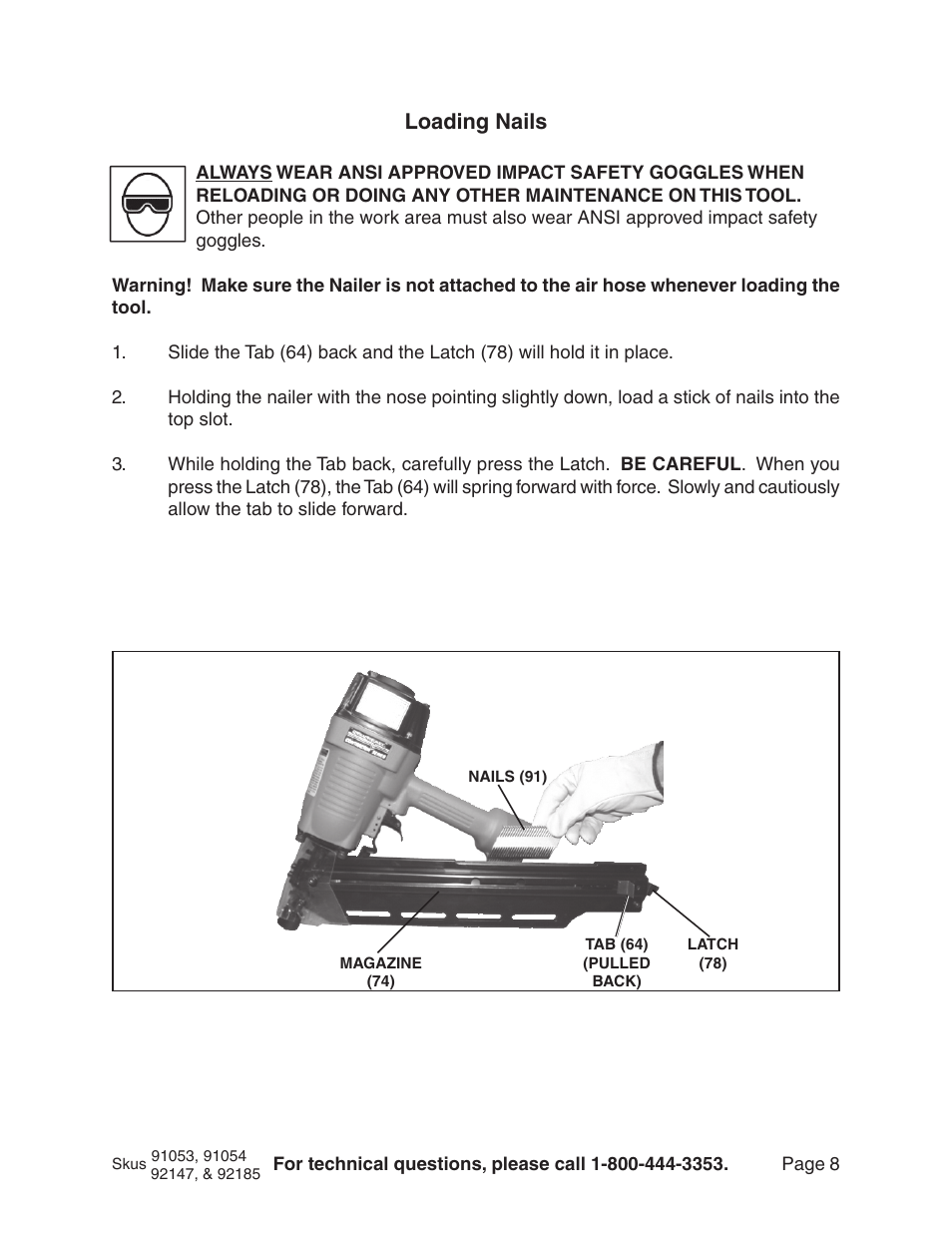 Loading nails | Harbor Freight Tools 91053 User Manual | Page 8 / 12