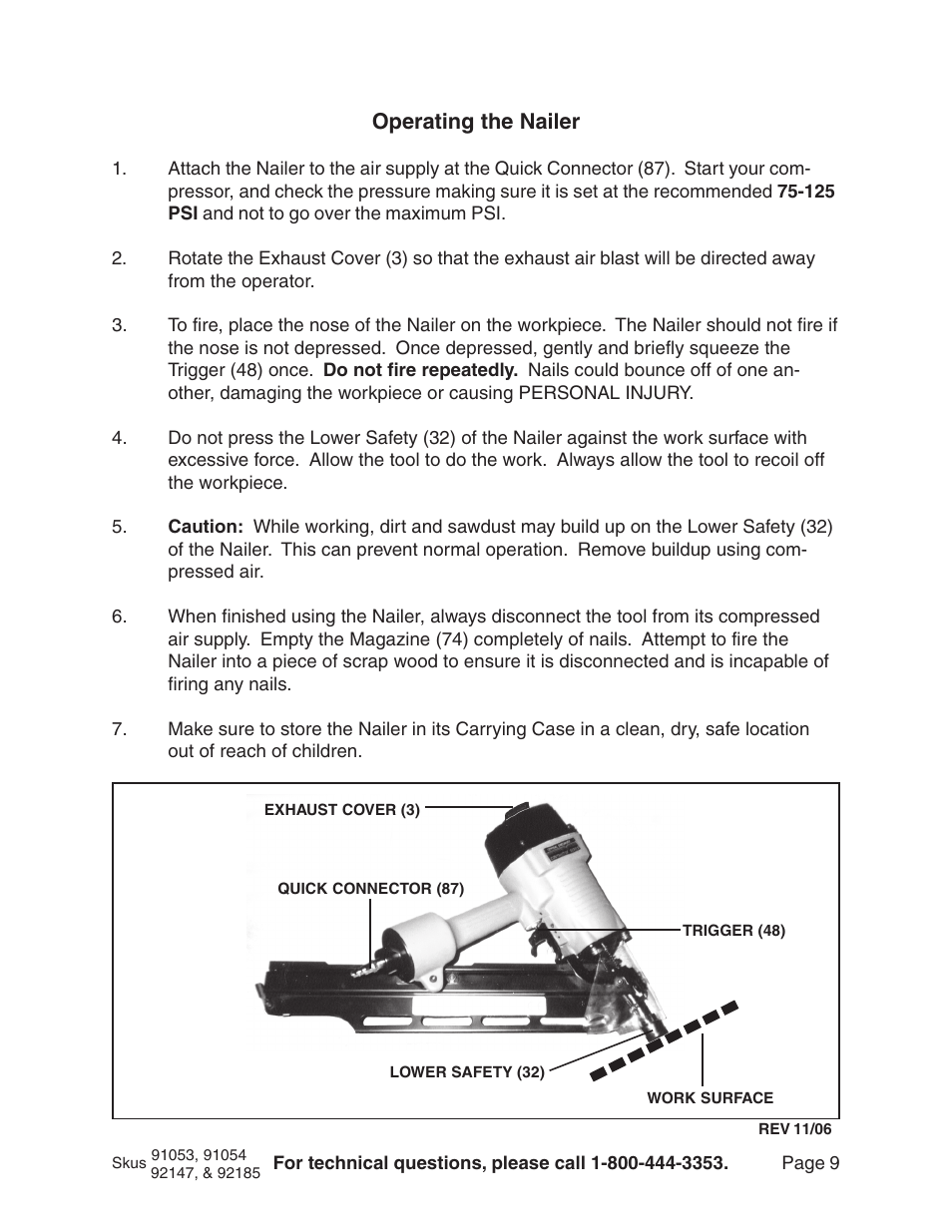 Operating the nailer | Harbor Freight Tools 91053 User Manual | Page 9 / 12