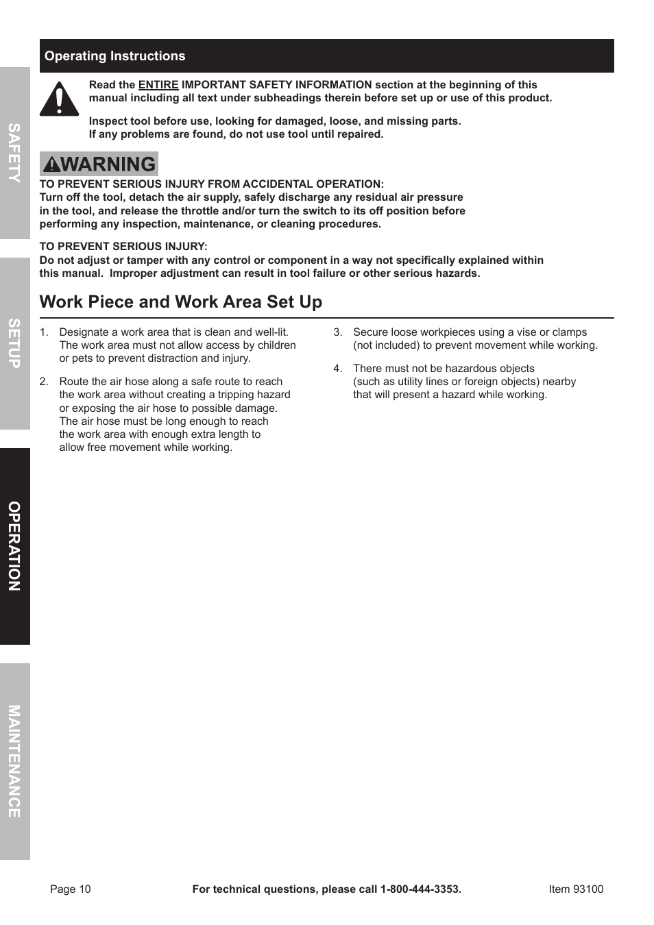 Work piece and work area set up | Harbor Freight Tools 93100 User Manual | Page 10 / 16
