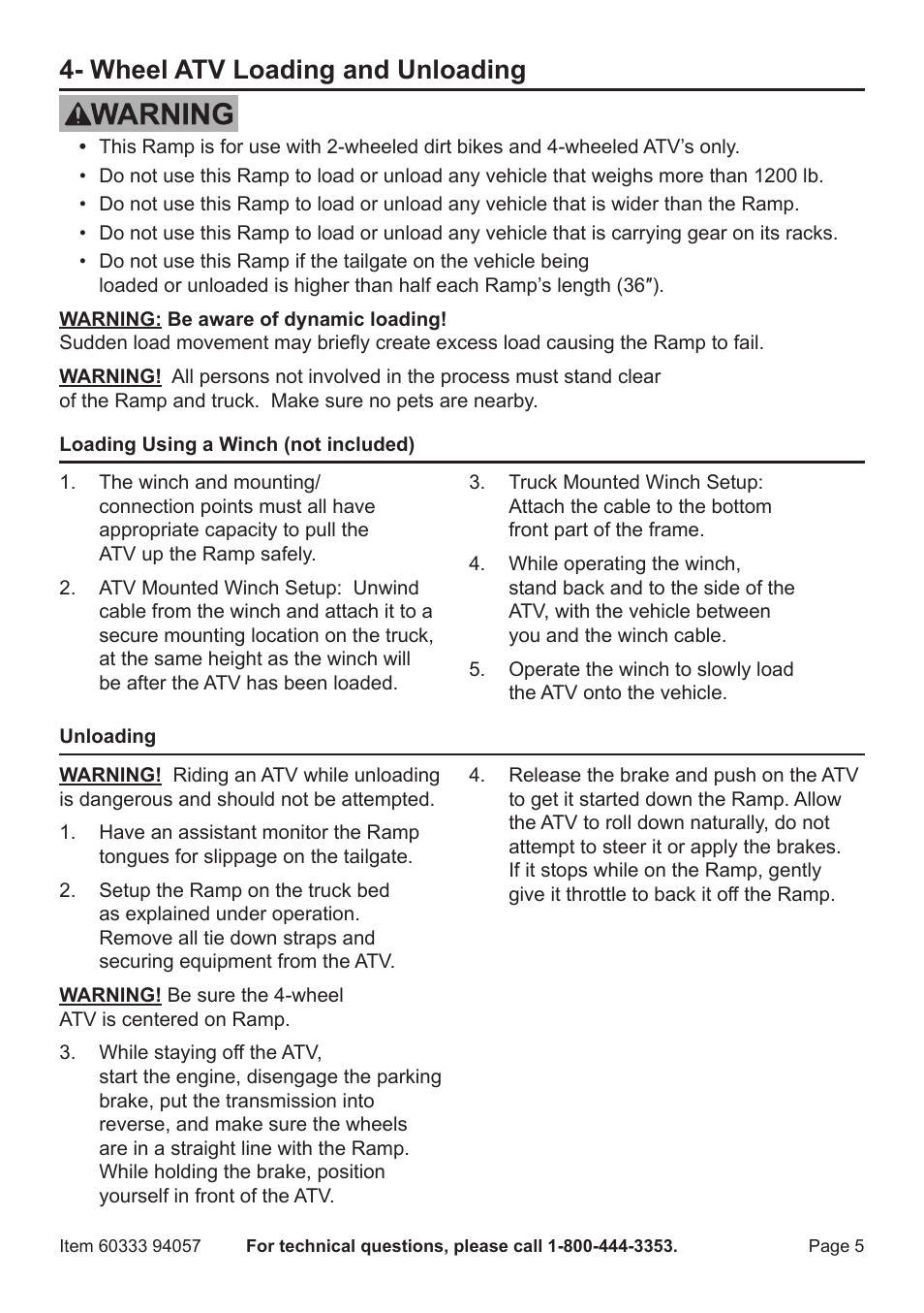 Wheel atv loading and unloading | Harbor Freight Tools 94057 User Manual | Page 5 / 12