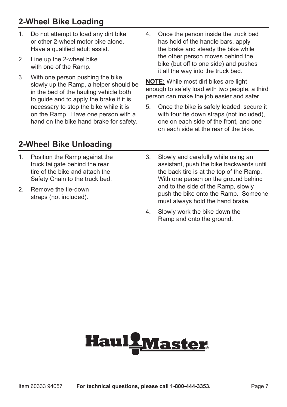 Wheel bike loading, Wheel bike unloading | Harbor Freight Tools 94057 User Manual | Page 7 / 12