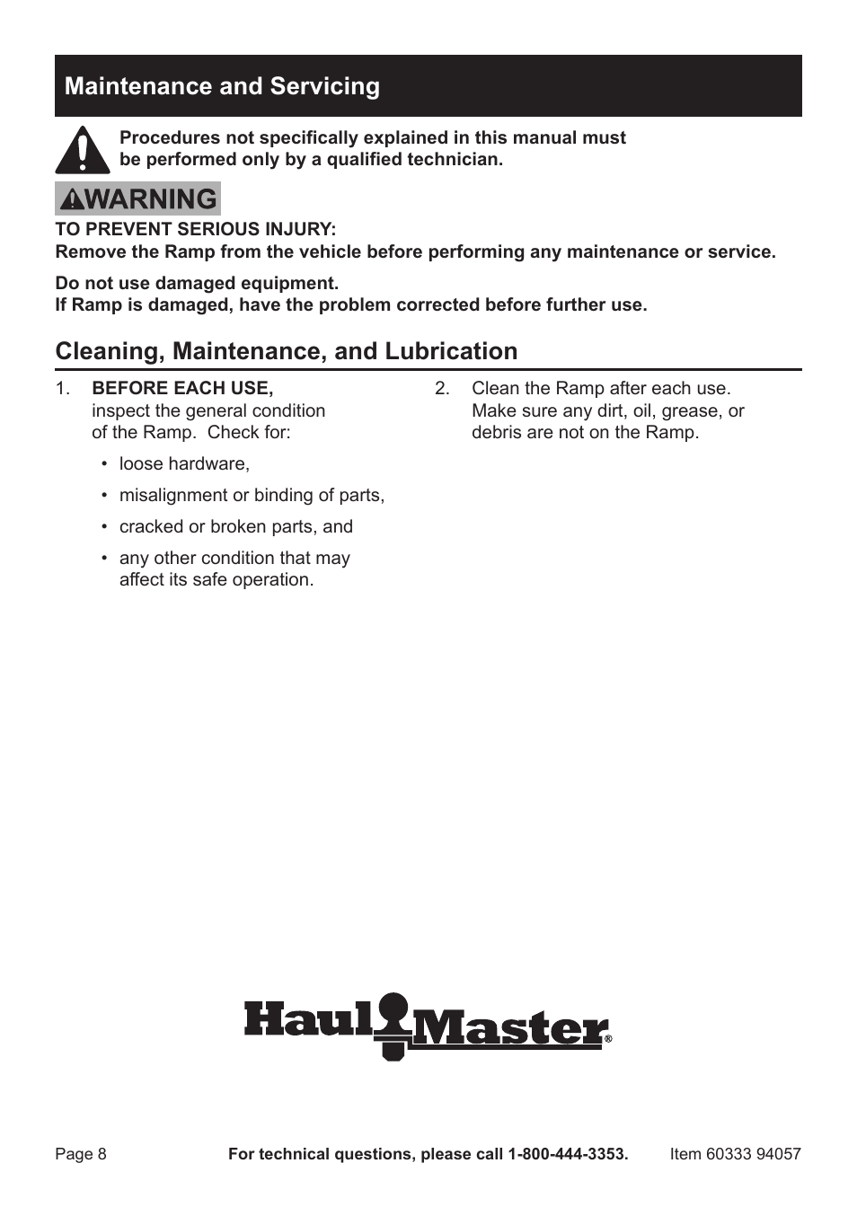 Maintenance and servicing, Cleaning, maintenance, and lubrication | Harbor Freight Tools 94057 User Manual | Page 8 / 12