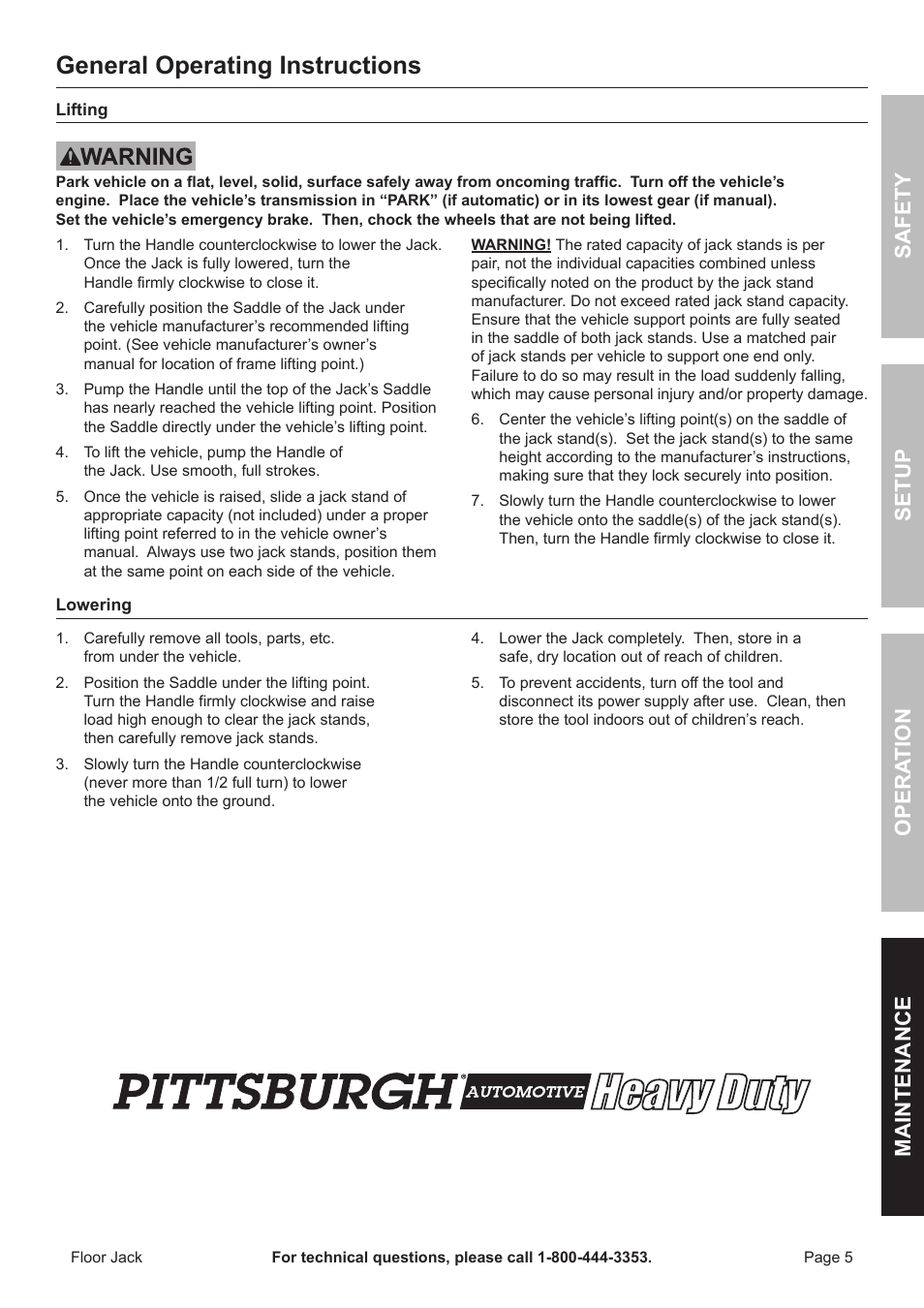 General operating instructions, Safety opera tion maintenance setup | Harbor Freight Tools 68048 User Manual | Page 5 / 12