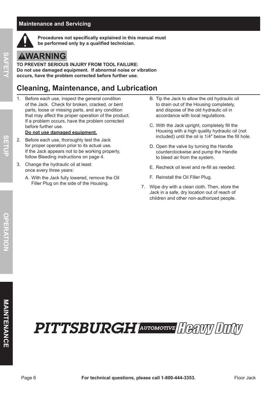 Cleaning, maintenance, and lubrication, Safety opera tion maintenance setup | Harbor Freight Tools 68048 User Manual | Page 6 / 12