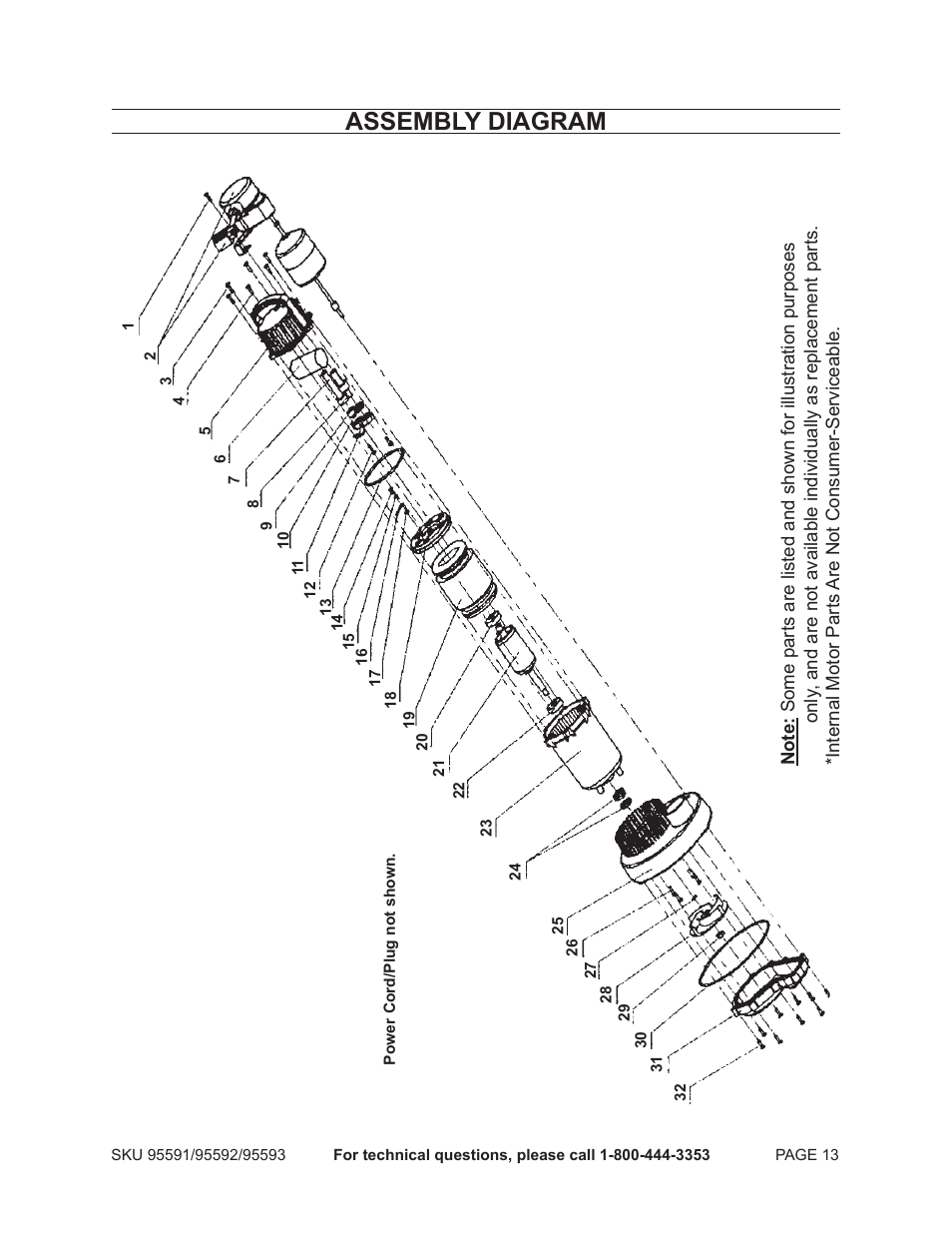 Assembly diagram | Harbor Freight Tools 95591 - .75 HP User Manual | Page 13 / 14