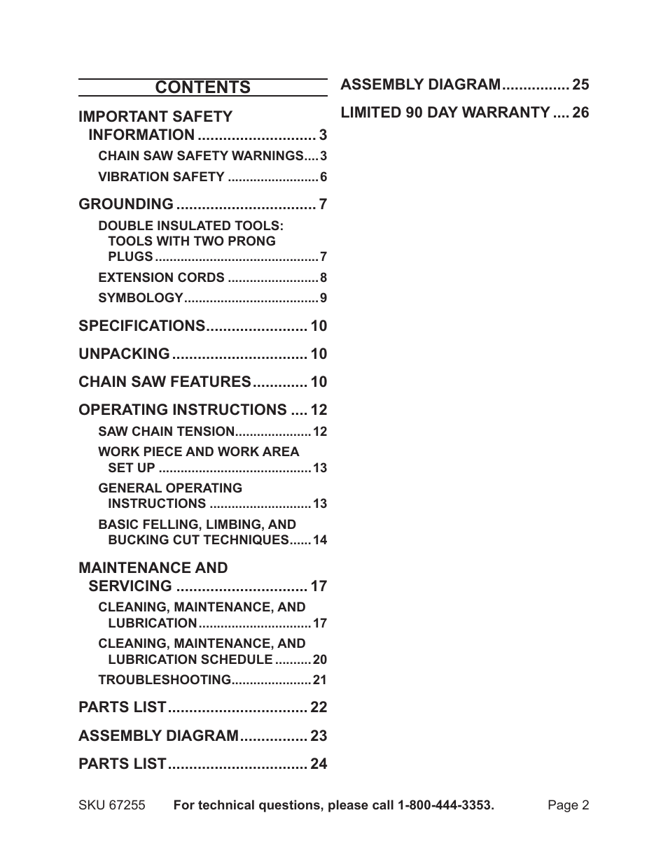 Harbor Freight Tools CHICAGO ELECTRIC 67255 User Manual | Page 2 / 26