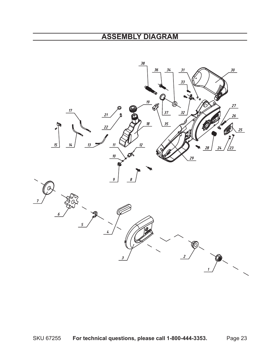 Assembly diagram | Harbor Freight Tools CHICAGO ELECTRIC 67255 User Manual | Page 23 / 26