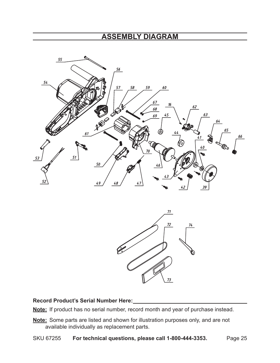 Assembly diagram | Harbor Freight Tools CHICAGO ELECTRIC 67255 User Manual | Page 25 / 26