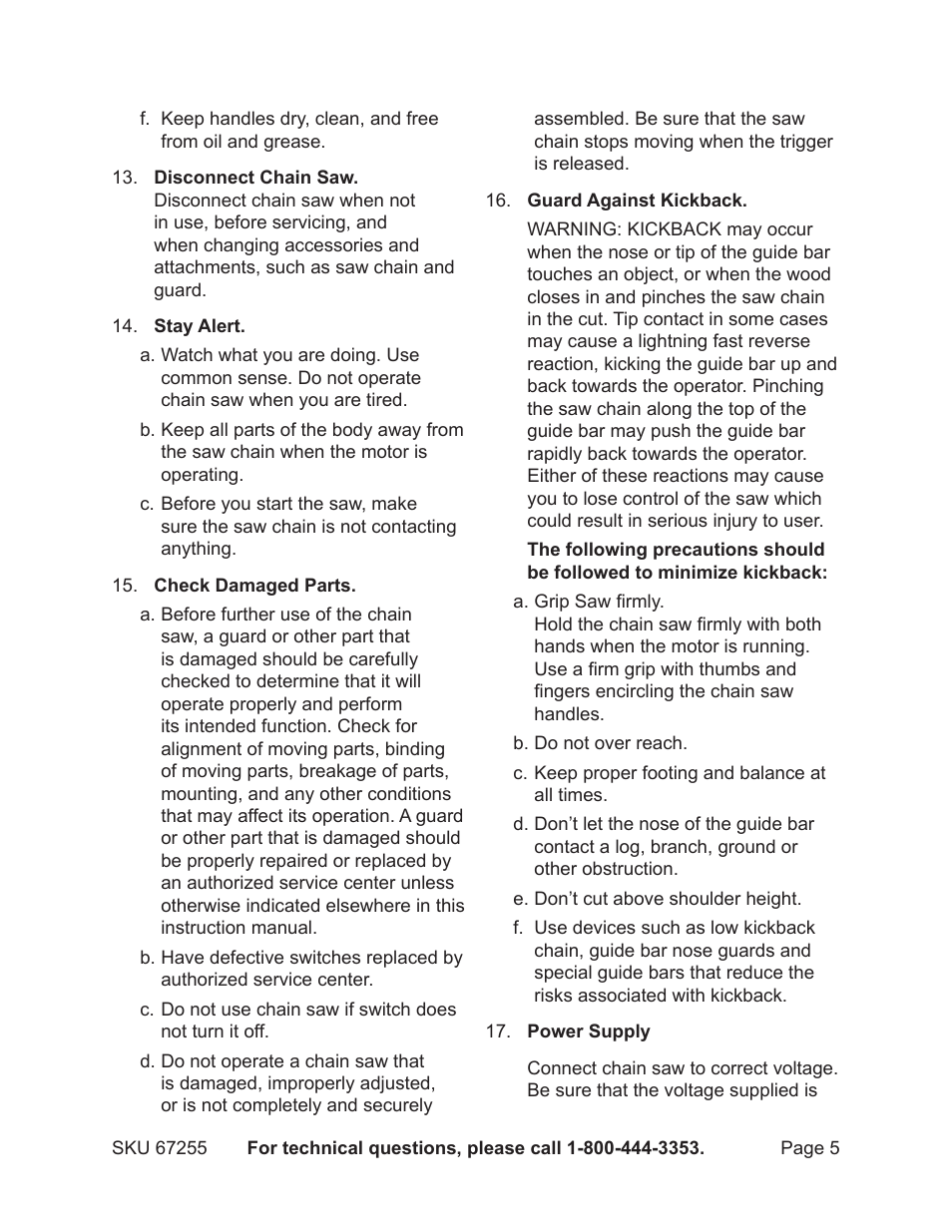 Harbor Freight Tools CHICAGO ELECTRIC 67255 User Manual | Page 5 / 26