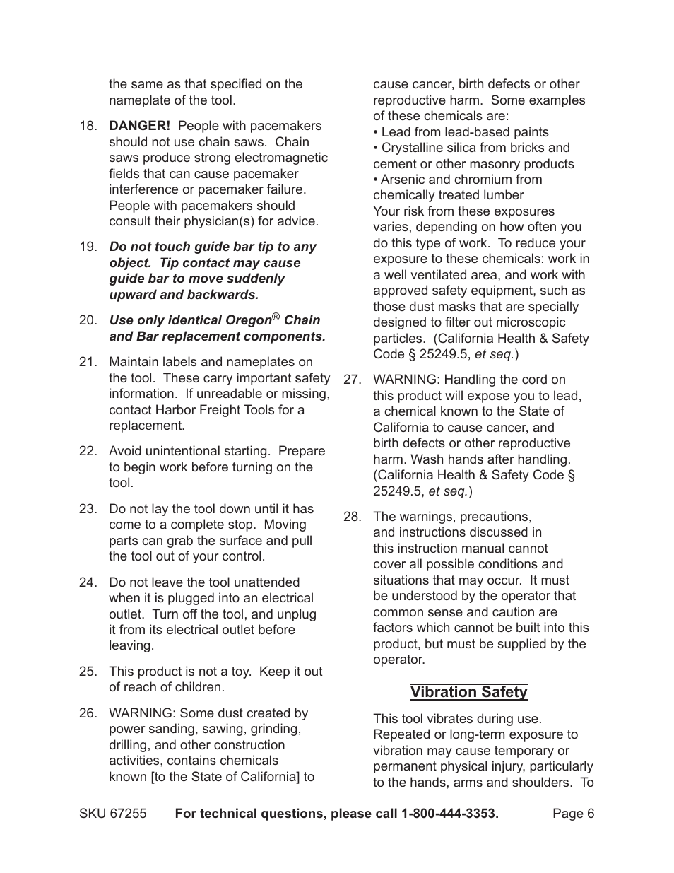 Harbor Freight Tools CHICAGO ELECTRIC 67255 User Manual | Page 6 / 26