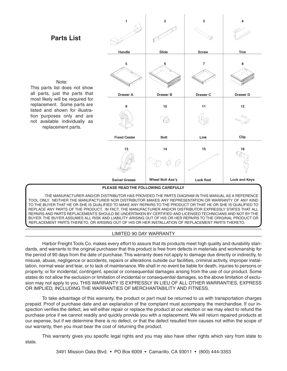 Parts list | Harbor Freight Tools 91363 User Manual | Page 2 / 2