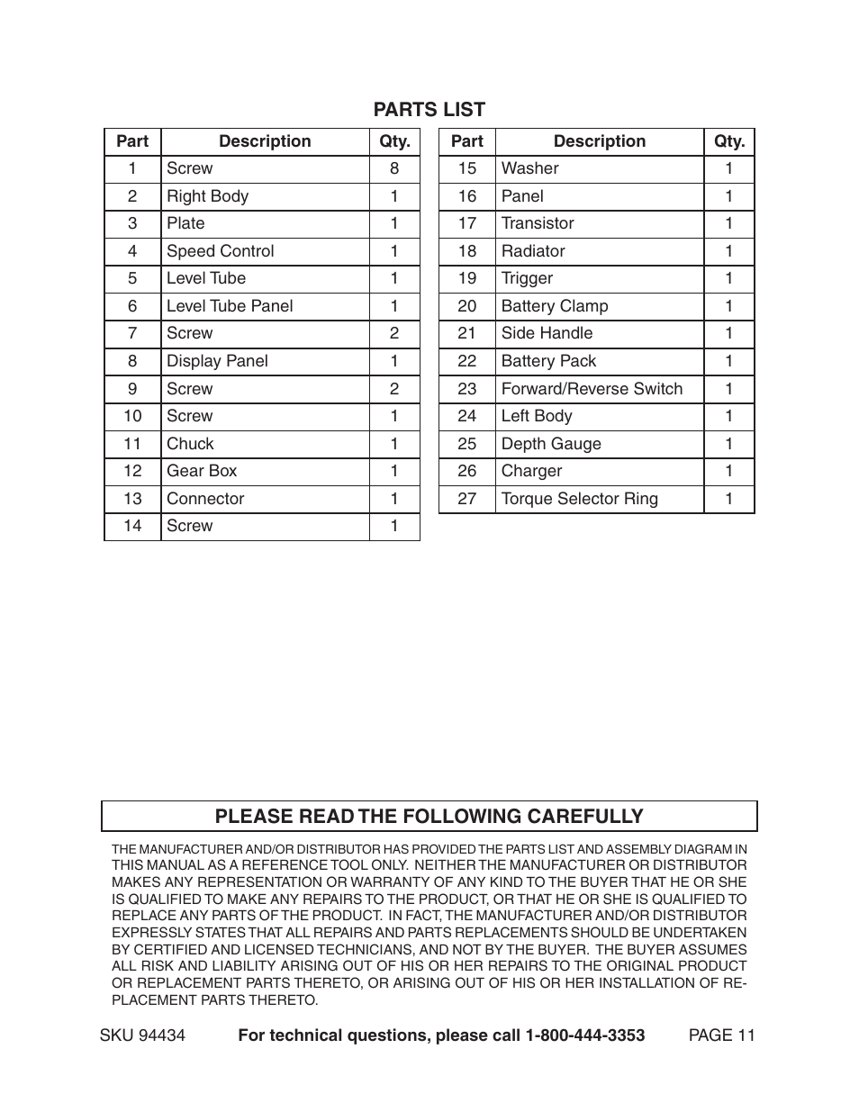 Harbor Freight Tools 94434 User Manual | Page 11 / 12