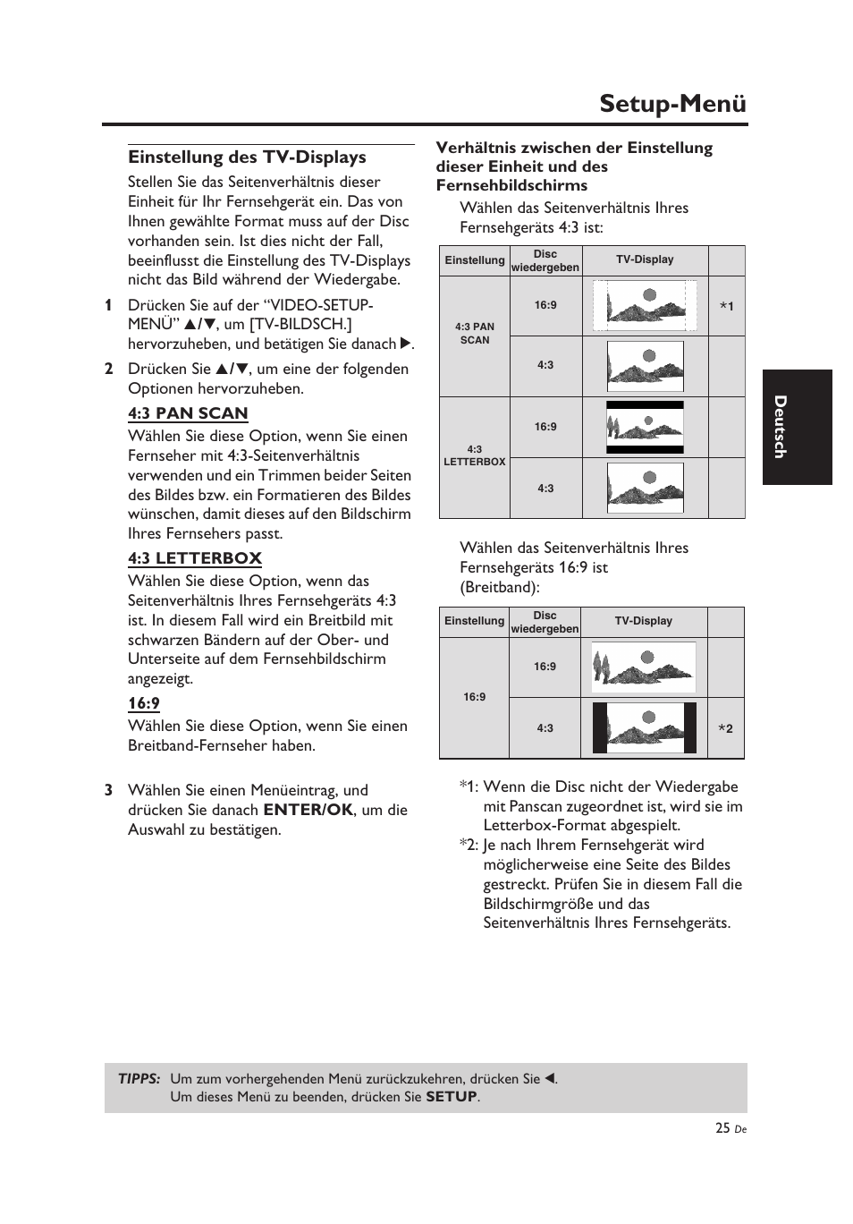 Einstellung des tv-displays, Setup-menü | Yamaha DV-C6860 User Manual | Page 101 / 148