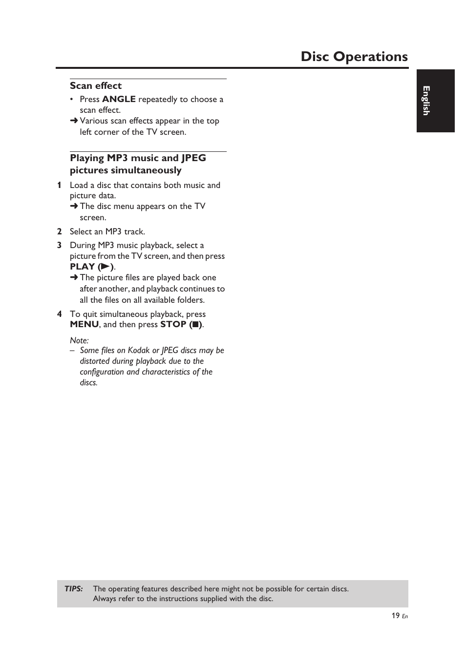 Scan effect, Playing mp3 music and jpeg pictures simultaneously, Disc operations | Yamaha DV-C6860 User Manual | Page 23 / 148