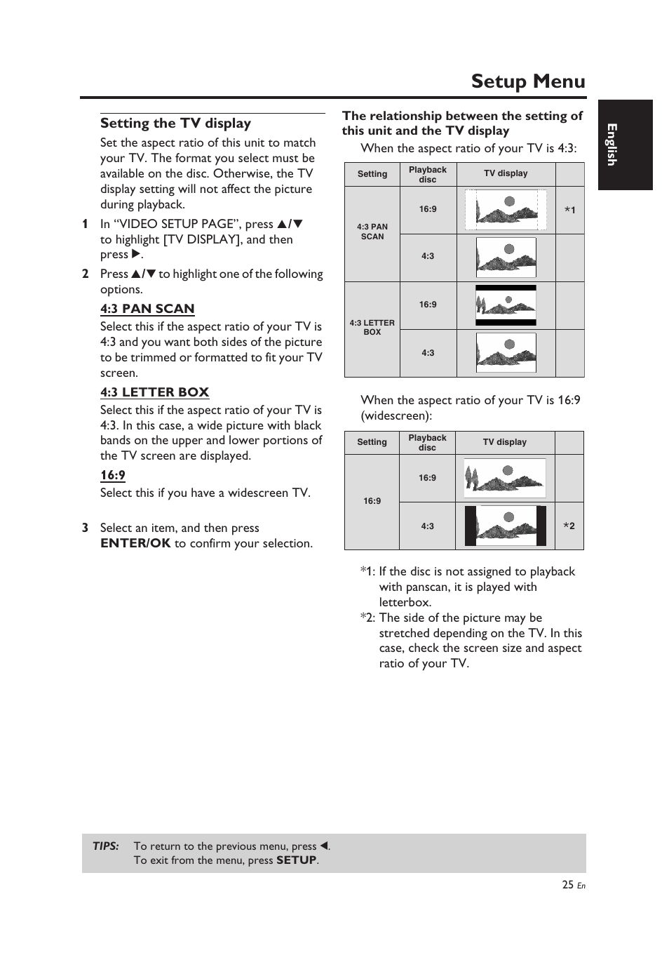 Setting the tv display, Setup menu | Yamaha DV-C6860 User Manual | Page 29 / 148