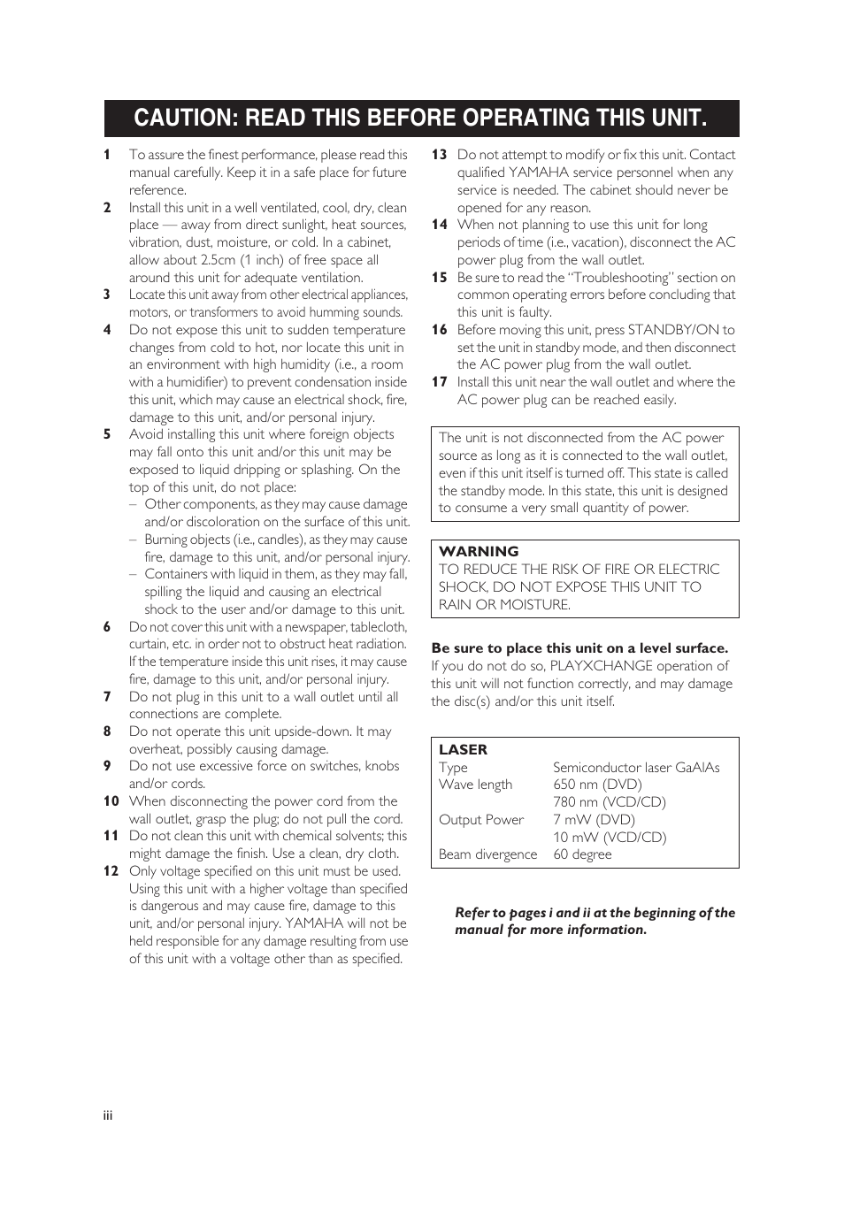 English, Caution: read this before operating this unit | Yamaha DV-C6860 User Manual | Page 4 / 148