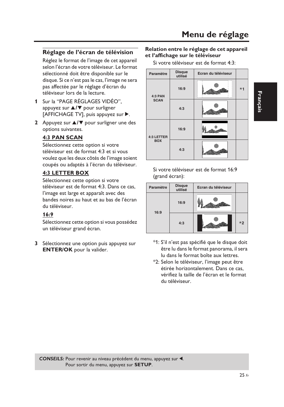 Réglage de l’écran de télévision, Menu de réglage | Yamaha DV-C6860 User Manual | Page 65 / 148
