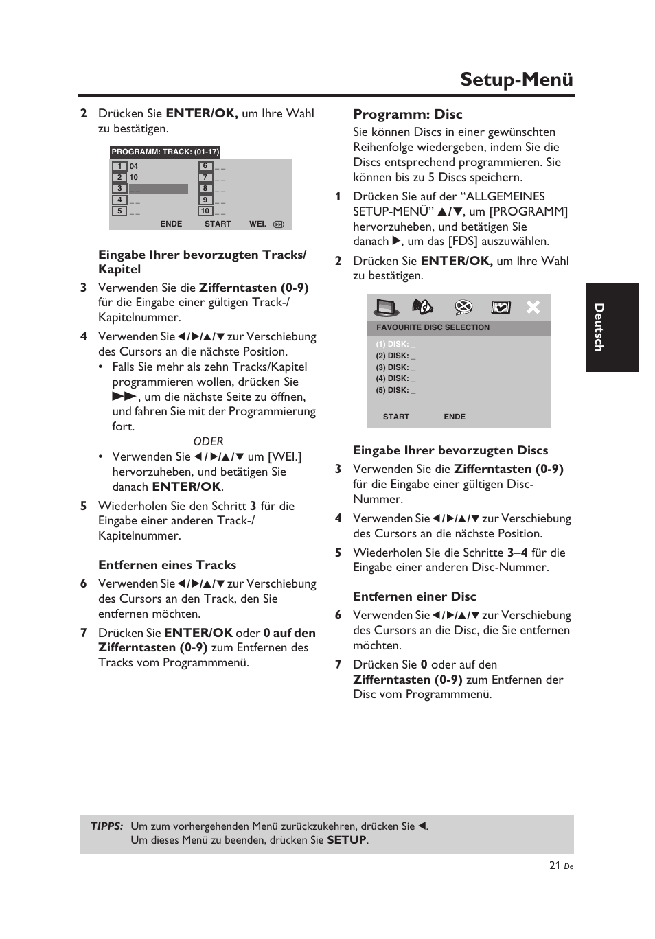 Setup-menü, Programm: disc | Yamaha DV-C6860 User Manual | Page 97 / 148