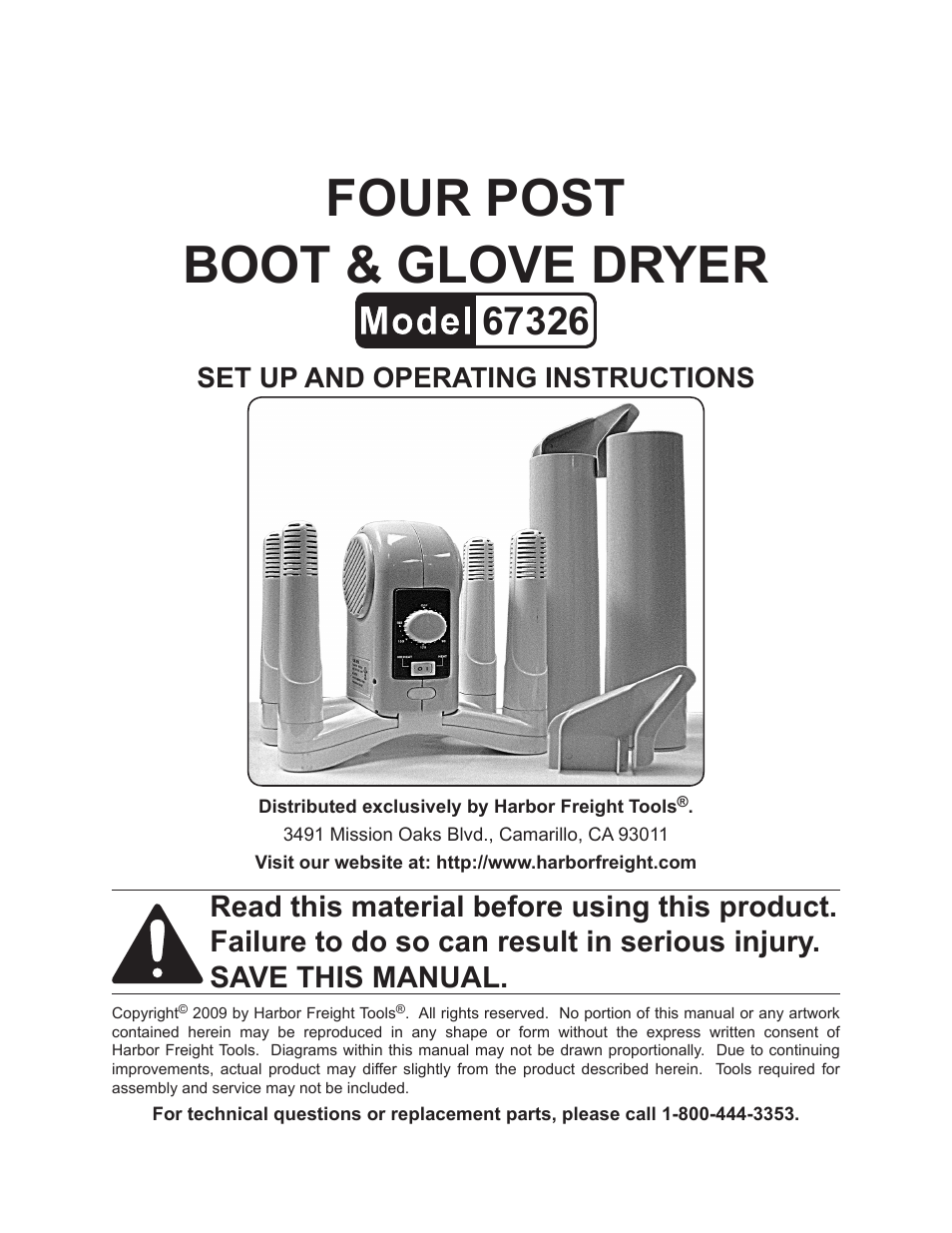 Harbor Freight Tools Four Post Boot & Glove Dryer 67326 User Manual | 8 pages