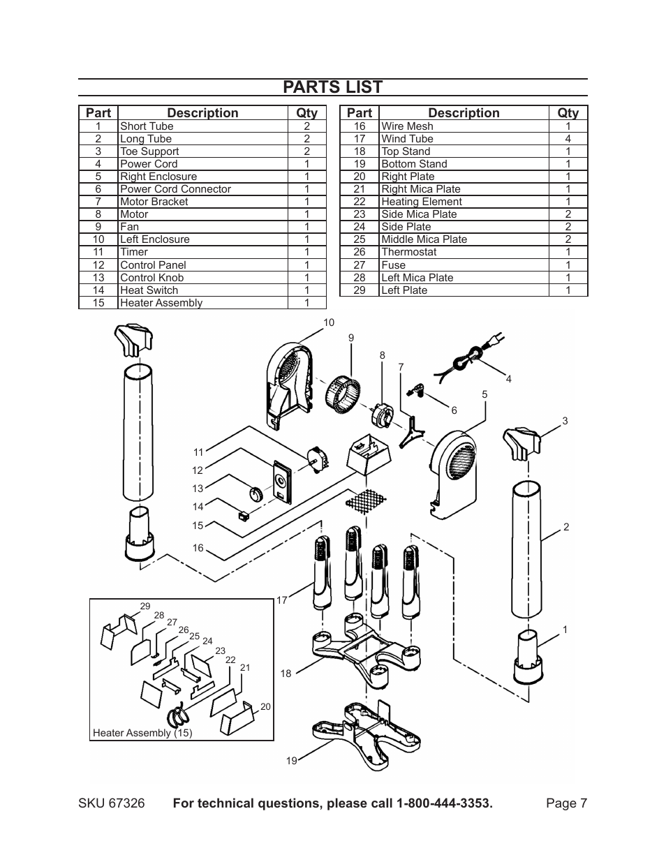 Parts list | Harbor Freight Tools Four Post Boot & Glove Dryer 67326 User Manual | Page 7 / 8