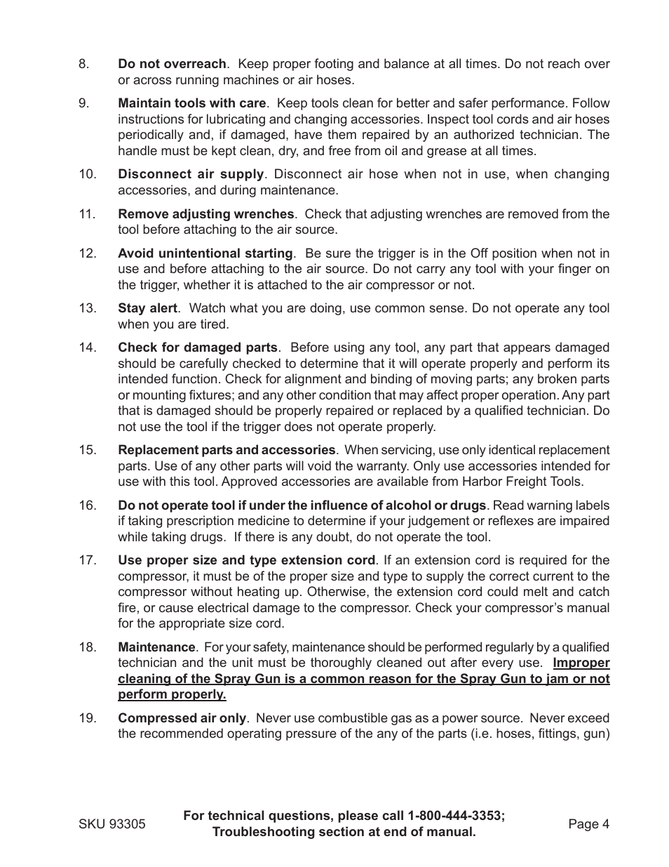 Harbor Freight Tools CENTRAL PNEUMATIC 93305 User Manual | Page 4 / 16