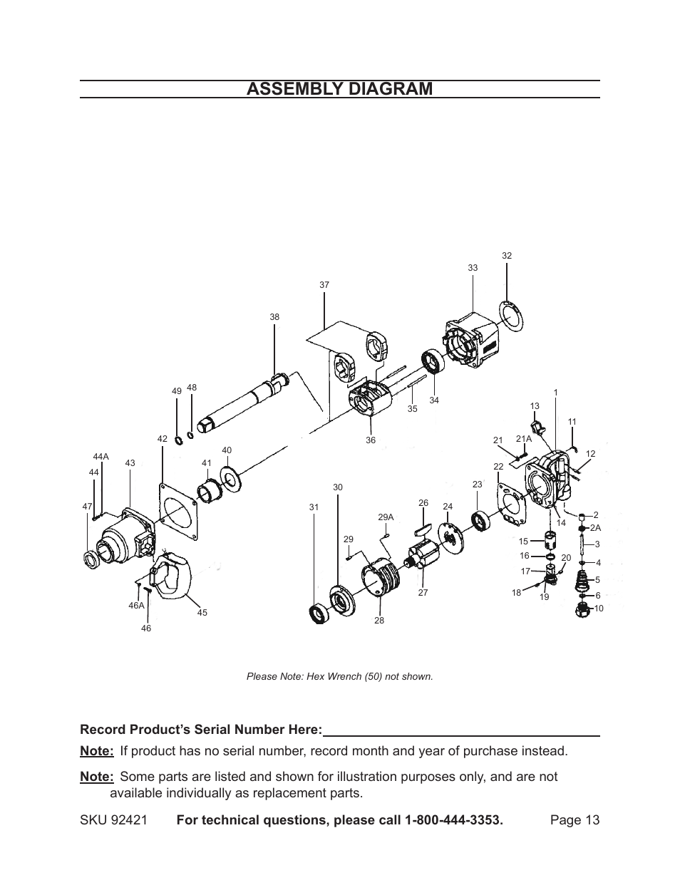 Assembly diagram | Harbor Freight Tools 92421 User Manual | Page 13 / 14