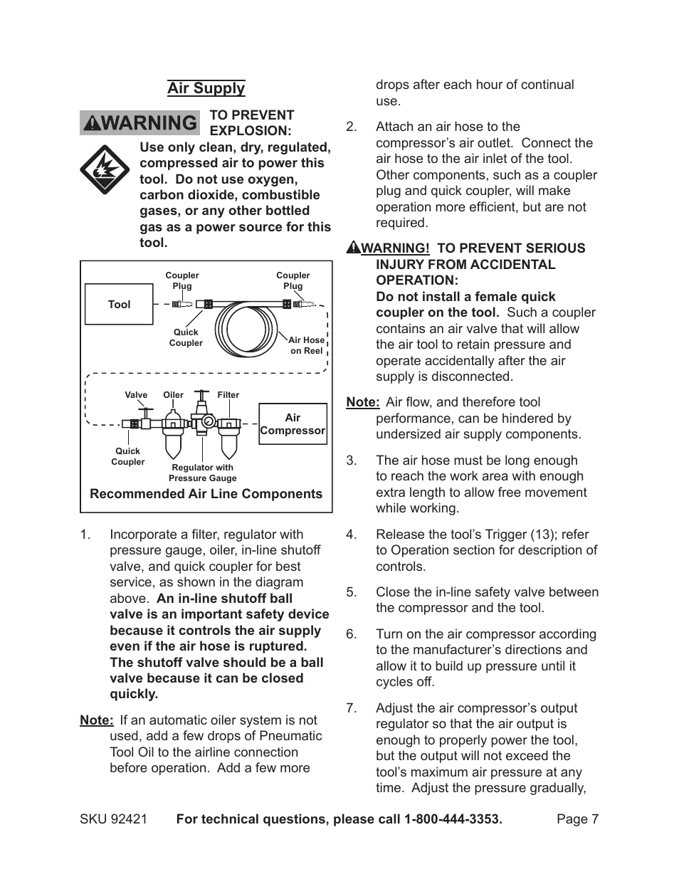 Air supply | Harbor Freight Tools 92421 User Manual | Page 7 / 14