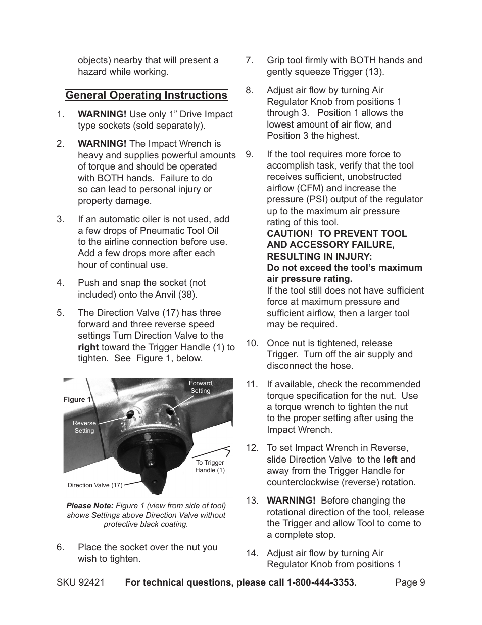 General operating instructions | Harbor Freight Tools 92421 User Manual | Page 9 / 14