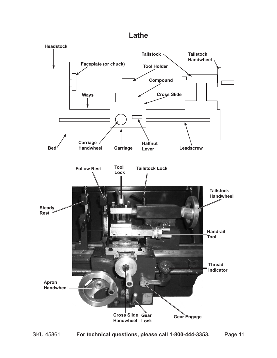 Lathe | Harbor Freight Tools 45861 User Manual | Page 11 / 41