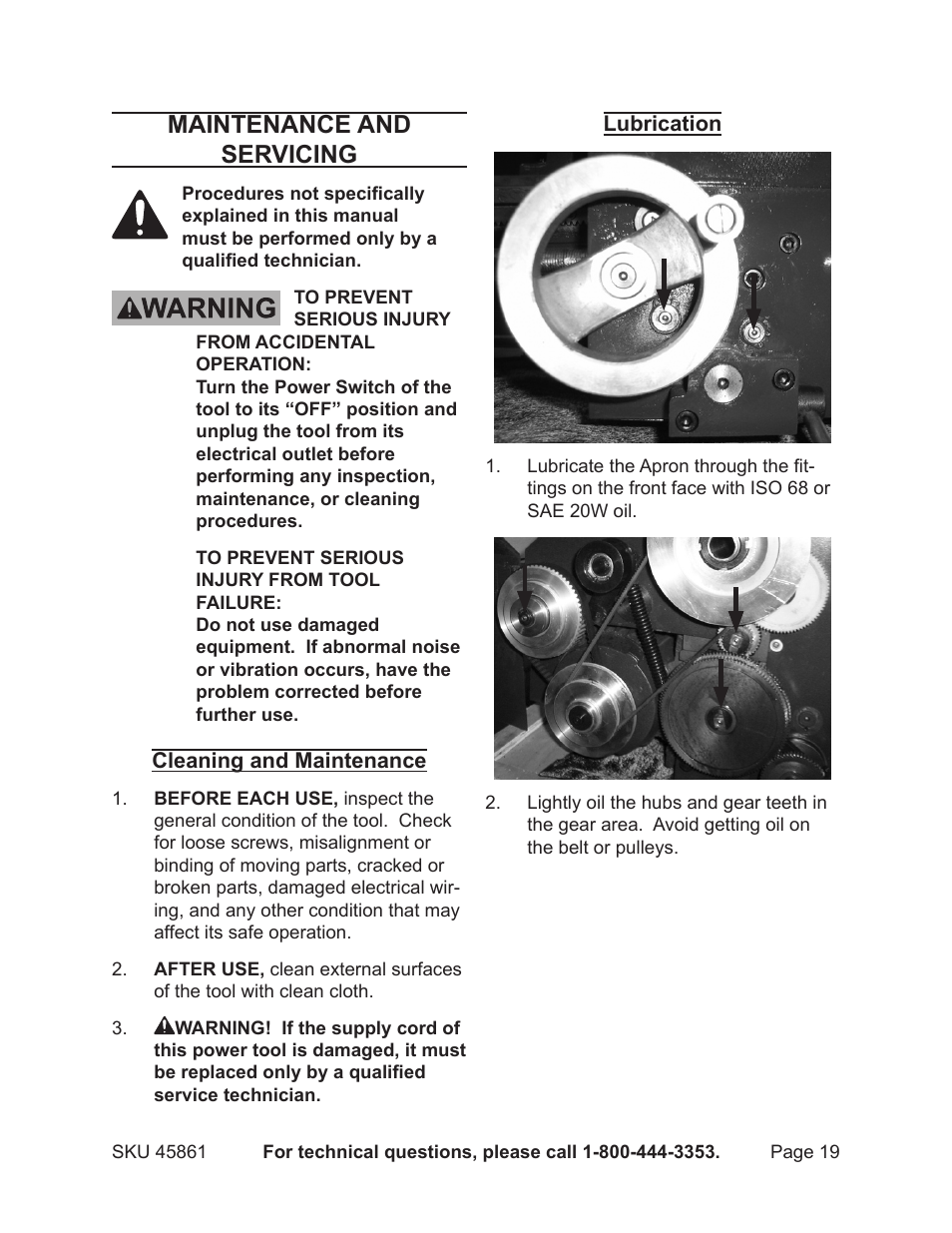 Maintenance and servicing | Harbor Freight Tools 45861 User Manual | Page 19 / 41