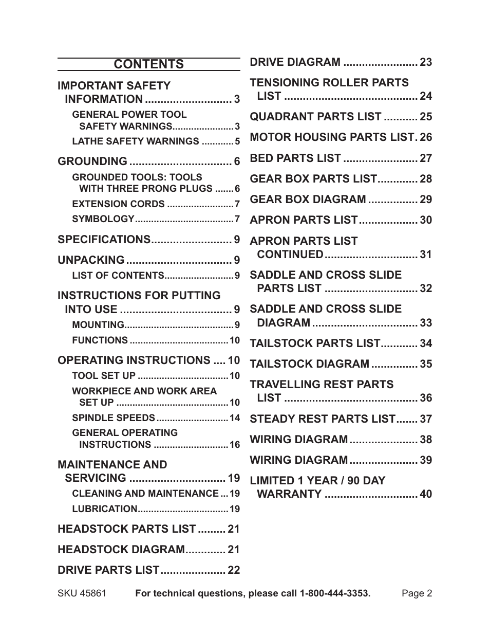 Harbor Freight Tools 45861 User Manual | Page 2 / 41