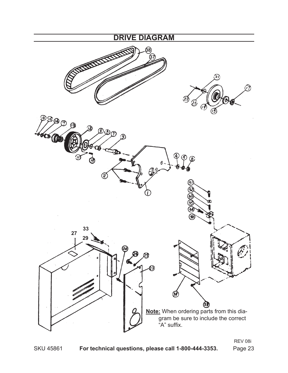 Drive diagram | Harbor Freight Tools 45861 User Manual | Page 23 / 41