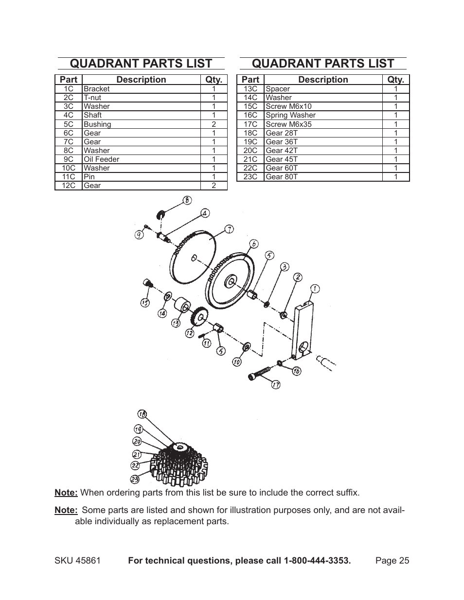 Quadrant parts list | Harbor Freight Tools 45861 User Manual | Page 25 / 41