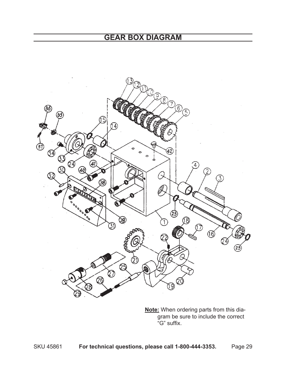 Gear box diagram | Harbor Freight Tools 45861 User Manual | Page 29 / 41