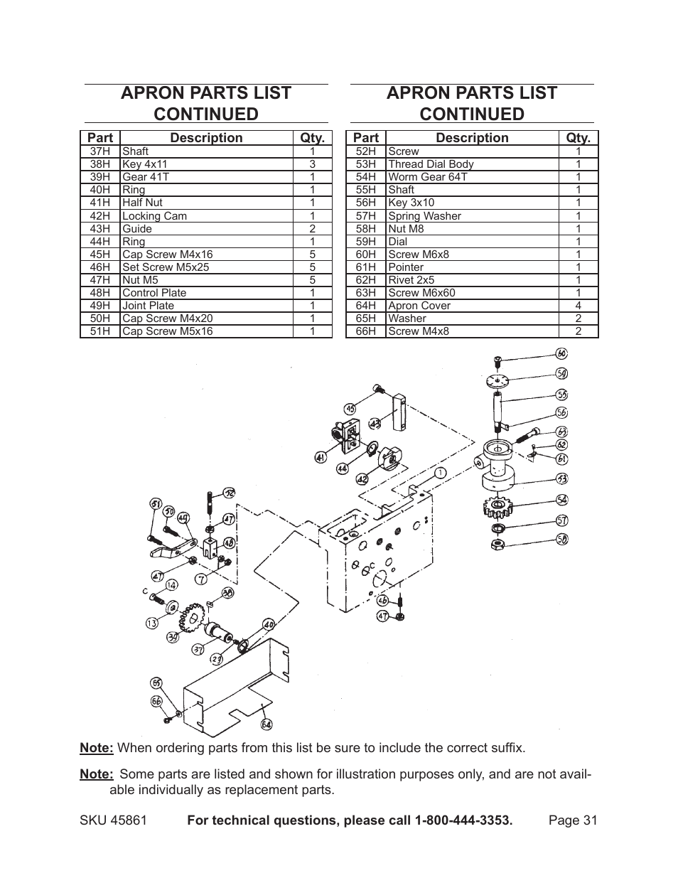 Apron parts list continued | Harbor Freight Tools 45861 User Manual | Page 31 / 41